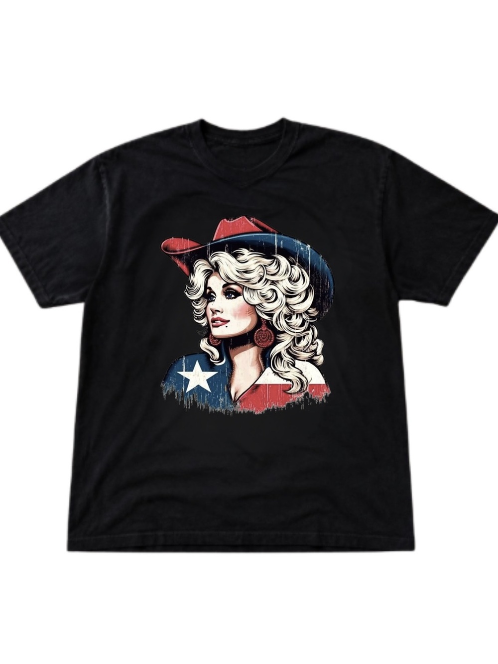 Gildan Black Dolly Cowgirl Tee with Flag Detail